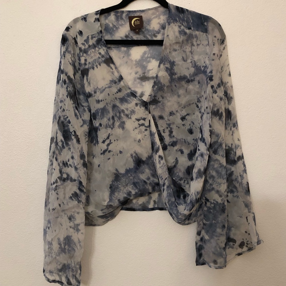 Tie Die Light Blue and Grey Blouse